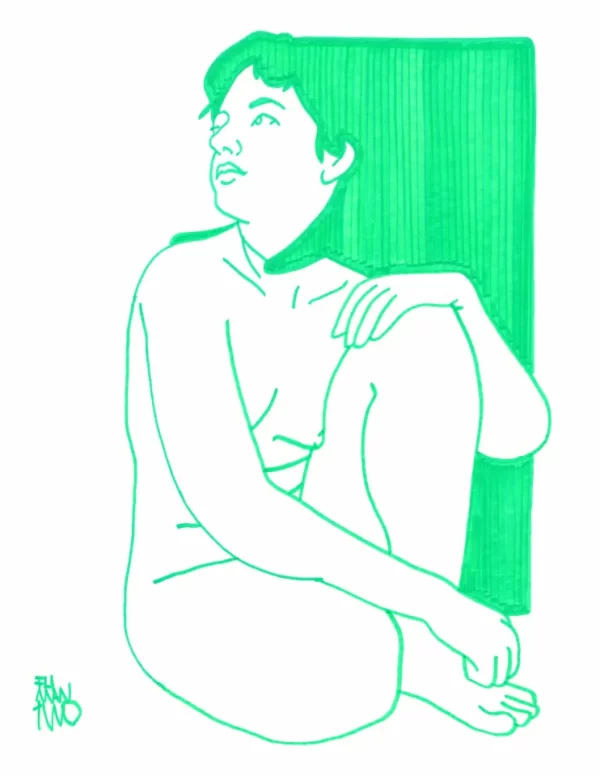 Chica Sentada de línea verde